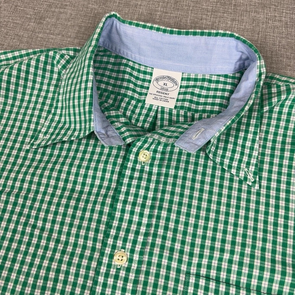 Brooks Brothers Shirt Mens XL Green Check Long Sleeve Button Down Cotton Regent